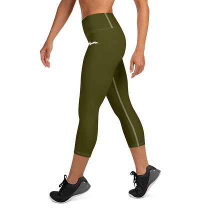 Michigan Upper Peninsula Yoga Capri Leggings (w/ UP Outline) | Military Green