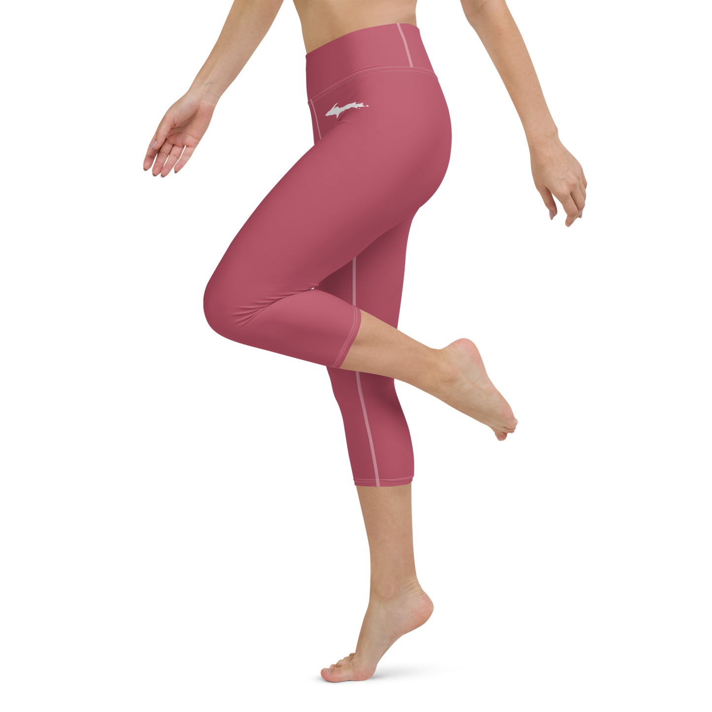 Michigan Upper Peninsula Yoga Capri Leggings (w/ UP Outline) | Popstar Pink