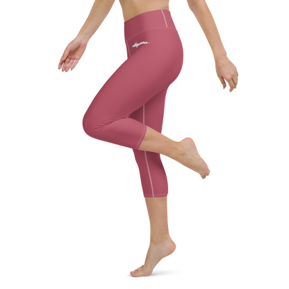 Michigan Upper Peninsula Yoga Capri Leggings (w/ UP Outline) | Popstar Pink