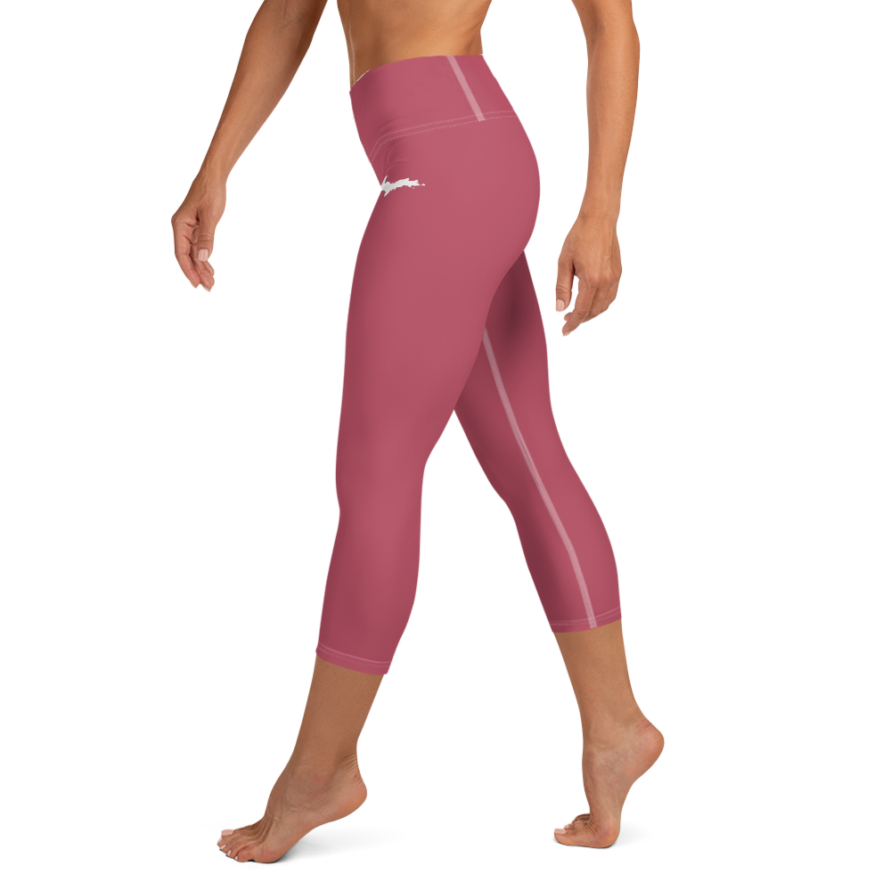 Michigan Upper Peninsula Yoga Capri Leggings (w/ UP Outline) | Popstar Pink