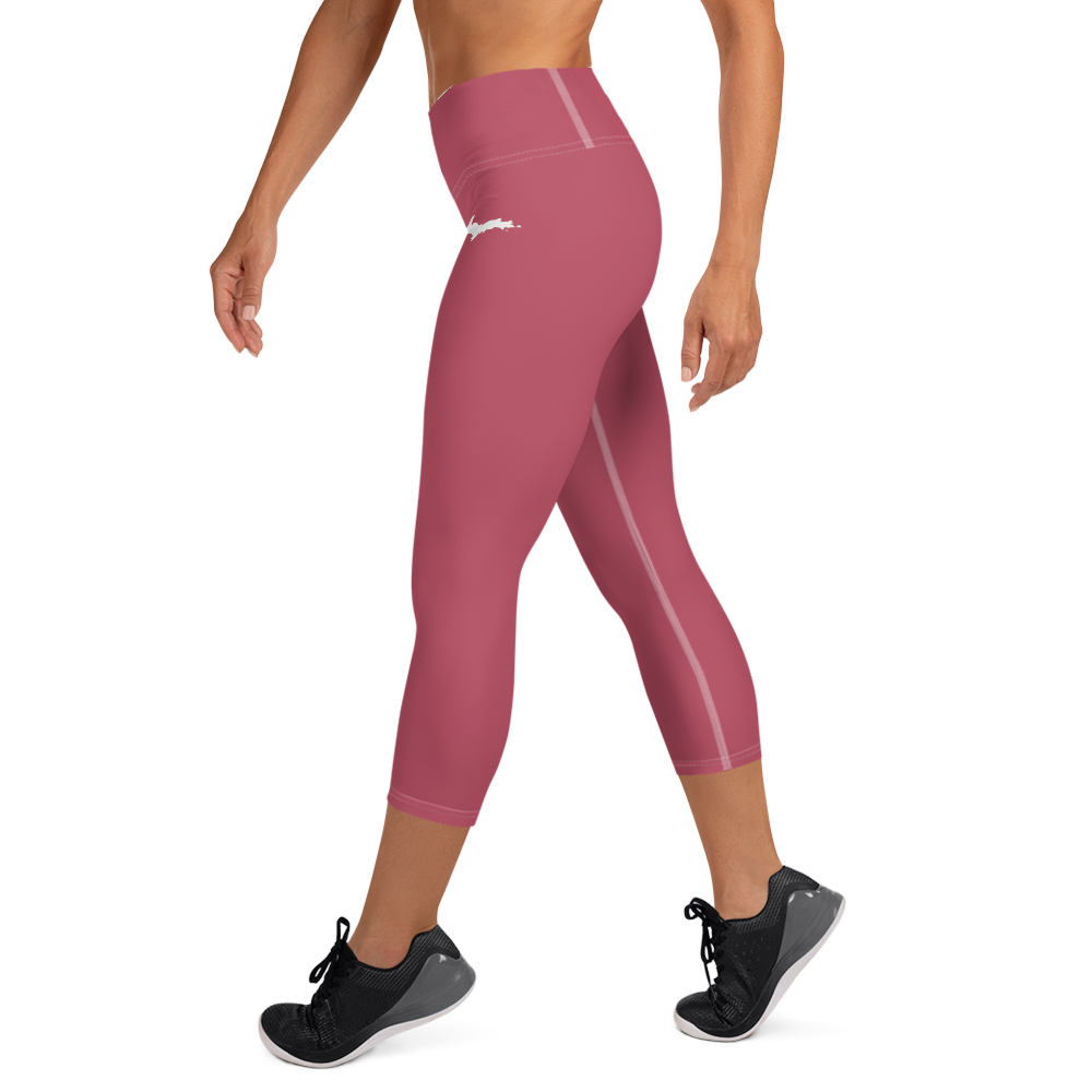 Michigan Upper Peninsula Yoga Capri Leggings (w/ UP Outline) | Popstar Pink