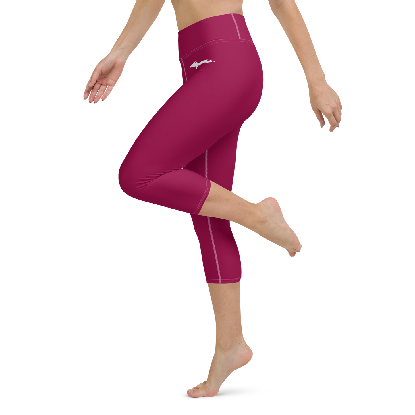 Michigan Upper Peninsula Yoga Capri Leggings (w/ UP Outline) | Burgandy