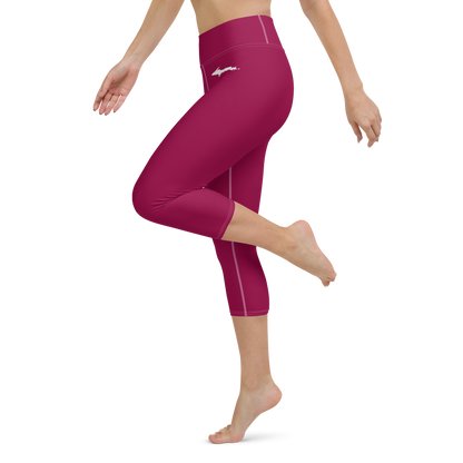 Michigan Upper Peninsula Yoga Capri Leggings (w/ UP Outline) | Burgandy