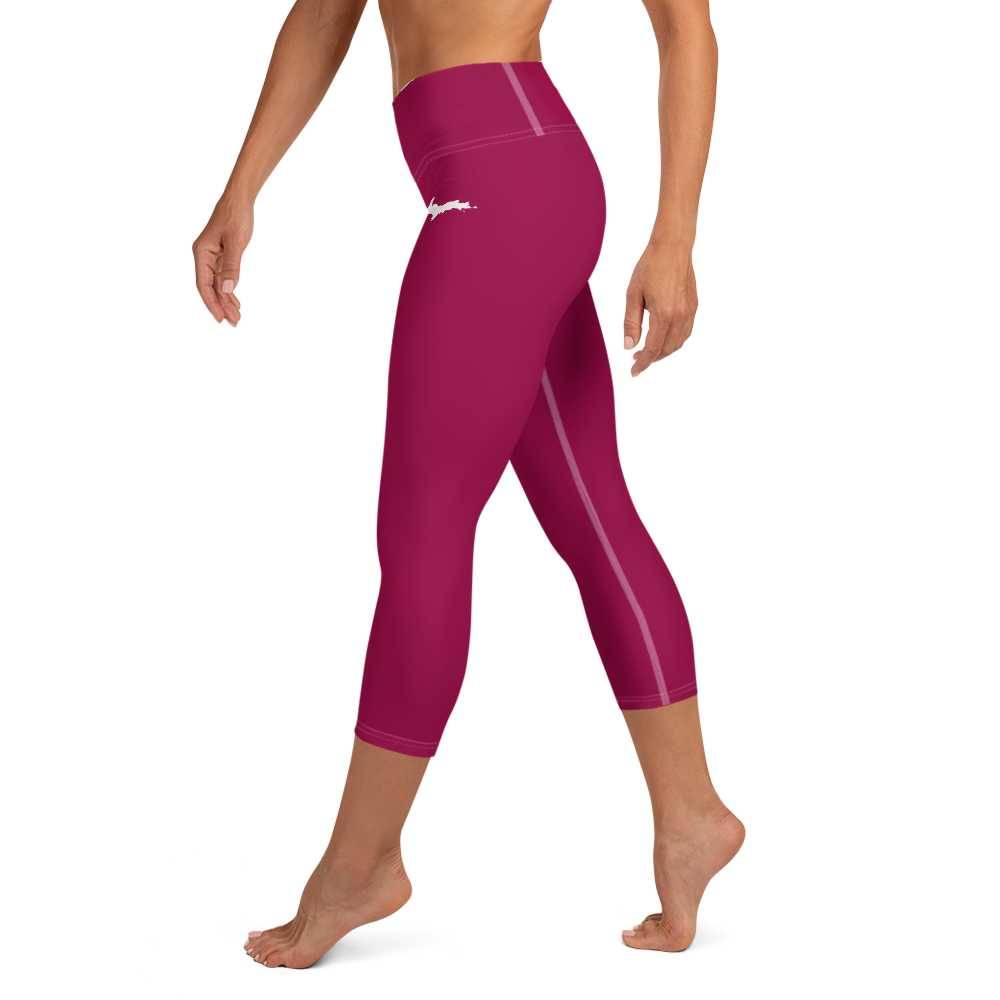 Michigan Upper Peninsula Yoga Capri Leggings (w/ UP Outline) | Burgandy