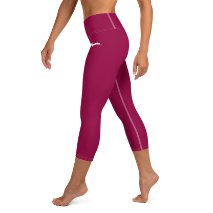 Michigan Upper Peninsula Yoga Capri Leggings (w/ UP Outline) | Burgandy