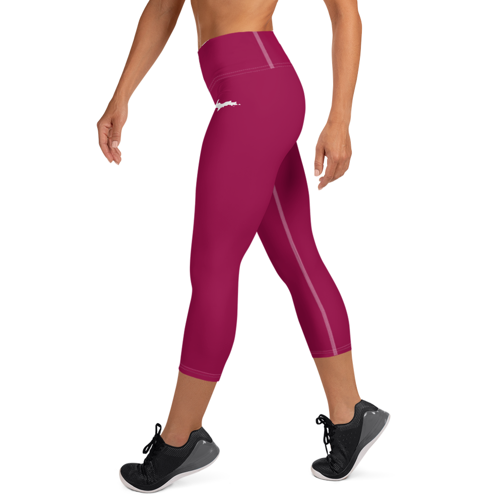 Michigan Upper Peninsula Yoga Capri Leggings (w/ UP Outline) | Burgandy