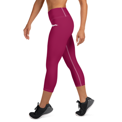 Michigan Upper Peninsula Yoga Capri Leggings (w/ UP Outline) | Burgandy