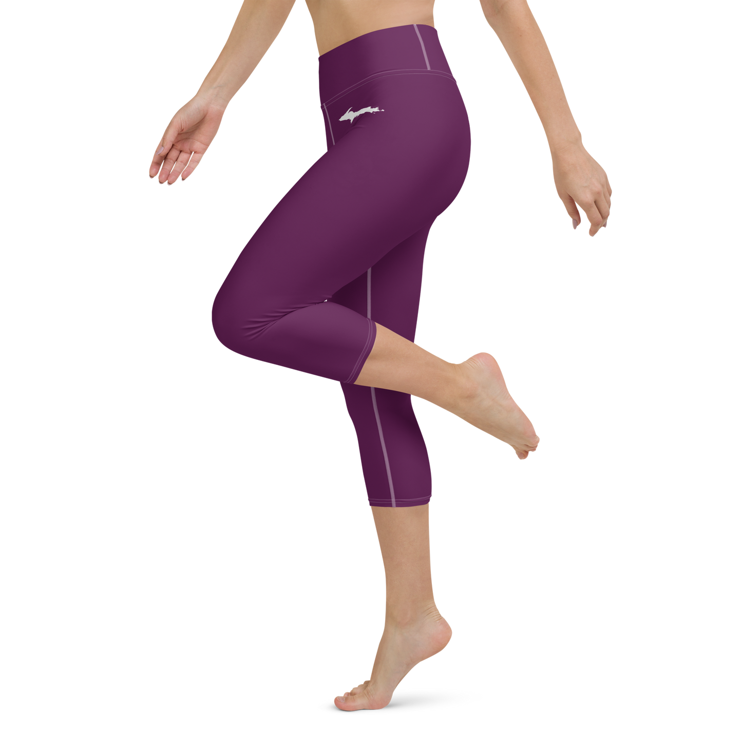 Michigan Upper Peninsula Yoga Capri Leggings (w/ UP Outline) | Tyrian Purple