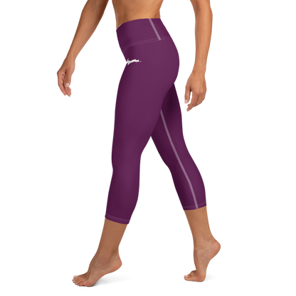 Michigan Upper Peninsula Yoga Capri Leggings (w/ UP Outline) | Tyrian Purple