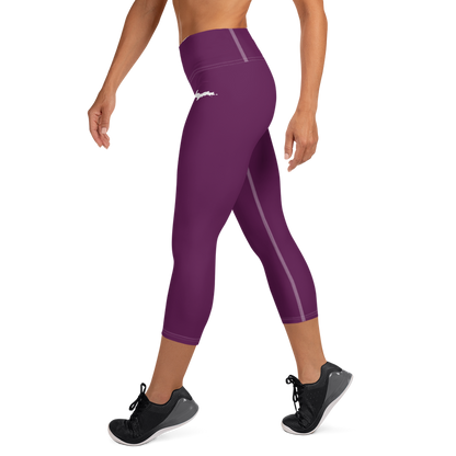 Michigan Upper Peninsula Yoga Capri Leggings (w/ UP Outline) | Tyrian Purple