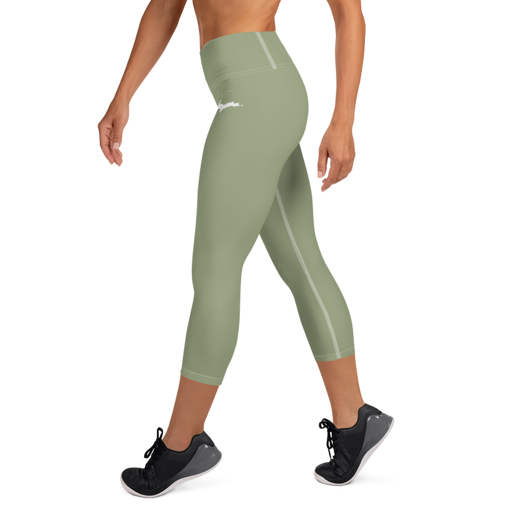 Michigan Upper Peninsula Yoga Capri Leggings (w/ UP Outline) | Beachgrass Green