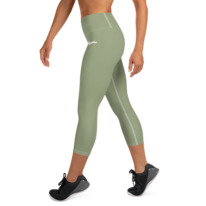 Michigan Upper Peninsula Yoga Capri Leggings (w/ UP Outline) | Beachgrass Green