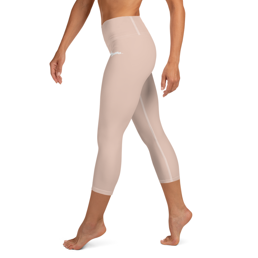 Michigan Upper Peninsula Yoga Capri Leggings (w/ UP Outline) | Rose Gold