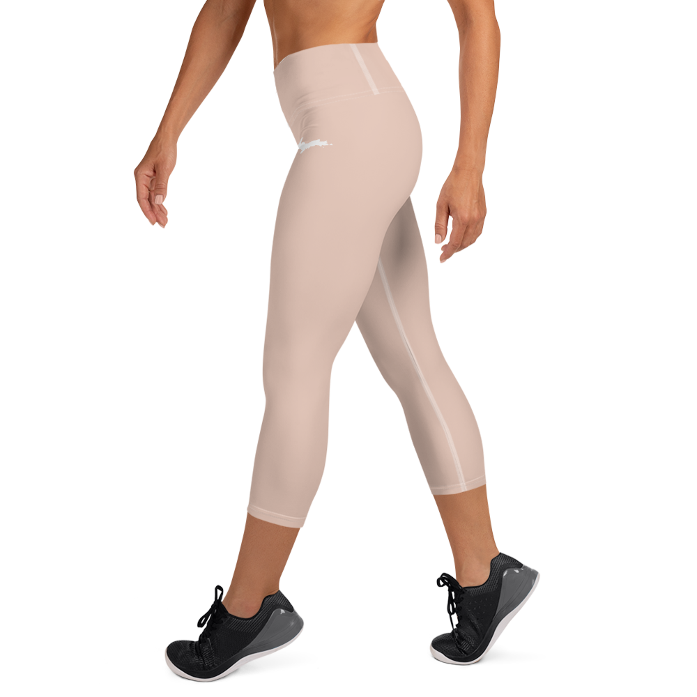 Michigan Upper Peninsula Yoga Capri Leggings (w/ UP Outline) | Rose Gold