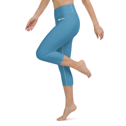 Michigan Upper Peninsula Yoga Capri Leggings (w/ UP Outline) | Lake Michigan Blue