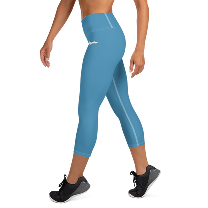 Michigan Upper Peninsula Yoga Capri Leggings (w/ UP Outline) | Lake Michigan Blue