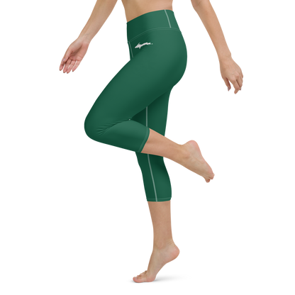 Michigan Upper Peninsula Yoga Capri Leggings (w/ UP Outline) | Superior Green