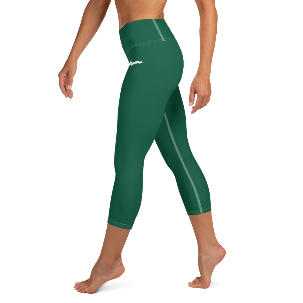 Michigan Upper Peninsula Yoga Capri Leggings (w/ UP Outline) | Superior Green