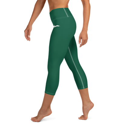 Michigan Upper Peninsula Yoga Capri Leggings (w/ UP Outline) | Superior Green