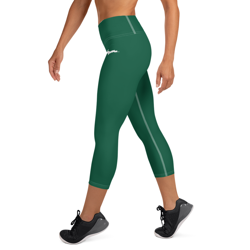 Michigan Upper Peninsula Yoga Capri Leggings (w/ UP Outline) | Superior Green