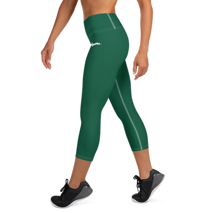 Michigan Upper Peninsula Yoga Capri Leggings (w/ UP Outline) | Superior Green