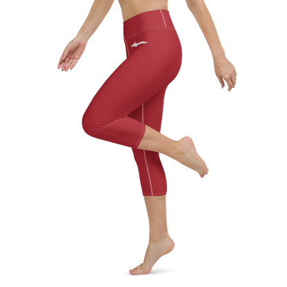 Michigan Upper Peninsula Yoga Capri Leggings (w/ UP Outline) | Thimbleberry Red