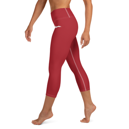 Michigan Upper Peninsula Yoga Capri Leggings (w/ UP Outline) | Thimbleberry Red