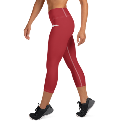 Michigan Upper Peninsula Yoga Capri Leggings (w/ UP Outline) | Thimbleberry Red