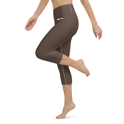 Michigan Upper Peninsula Yoga Capri Leggings (w/ UP Outline) | Hickory Color