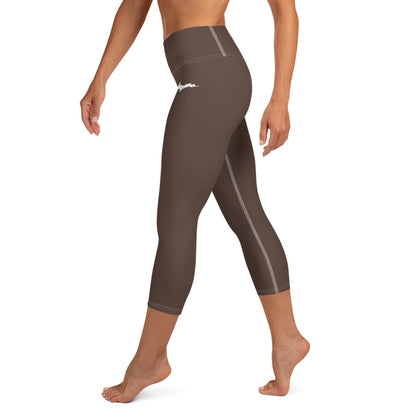 Michigan Upper Peninsula Yoga Capri Leggings (w/ UP Outline) | Hickory Color