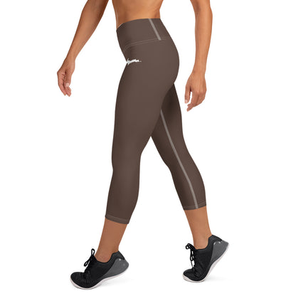 Michigan Upper Peninsula Yoga Capri Leggings (w/ UP Outline) | Hickory Color