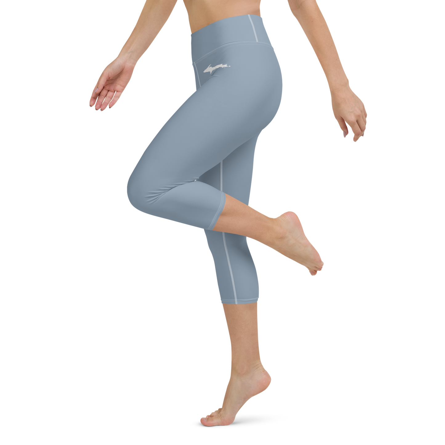 Michigan Upper Peninsula Yoga Capri Leggings (w/ UP Outline) | Lake Michigan Blue