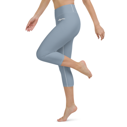 Michigan Upper Peninsula Yoga Capri Leggings (w/ UP Outline) | Lake Michigan Blue