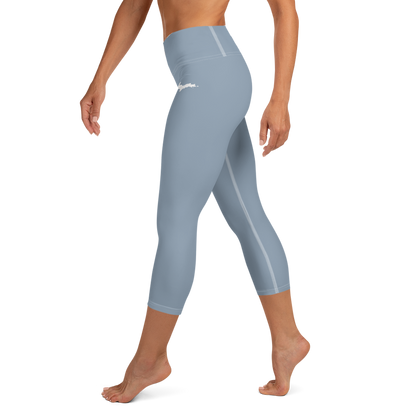 Michigan Upper Peninsula Yoga Capri Leggings (w/ UP Outline) | Lake Michigan Blue