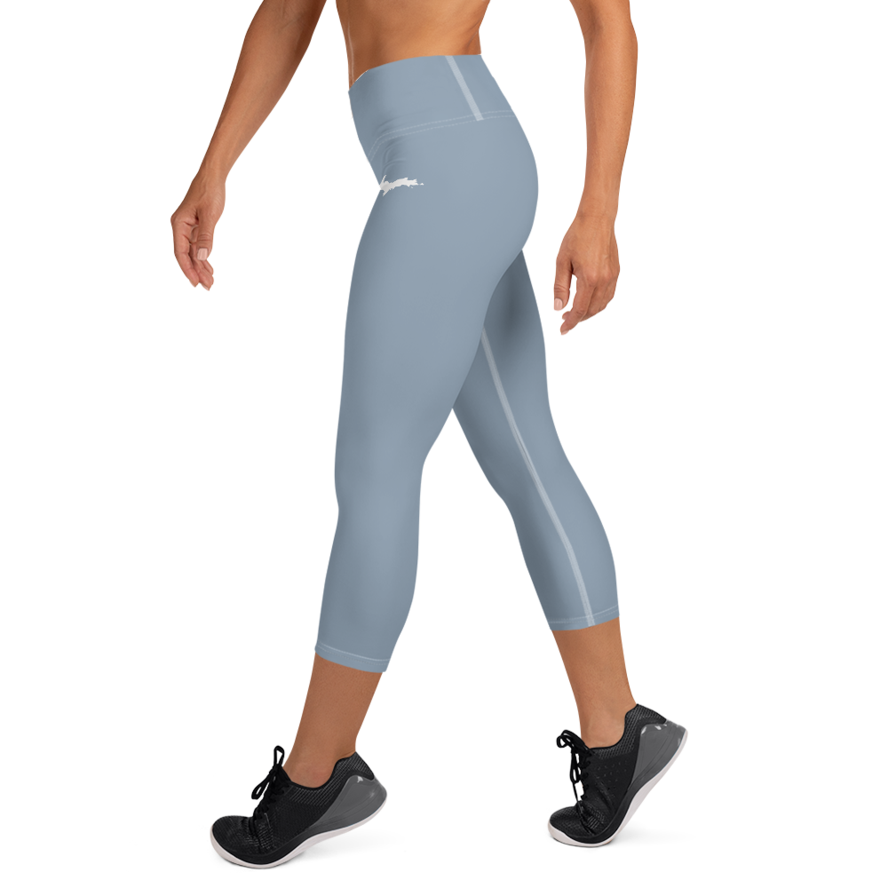 Michigan Upper Peninsula Yoga Capri Leggings (w/ UP Outline) | Lake Michigan Blue