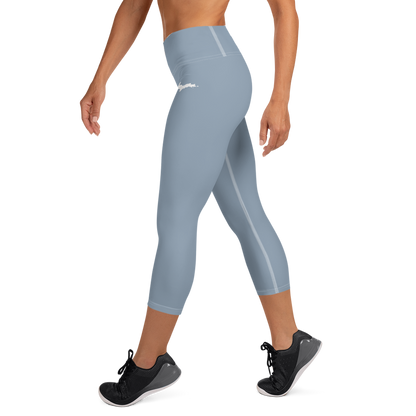 Michigan Upper Peninsula Yoga Capri Leggings (w/ UP Outline) | Lake Michigan Blue