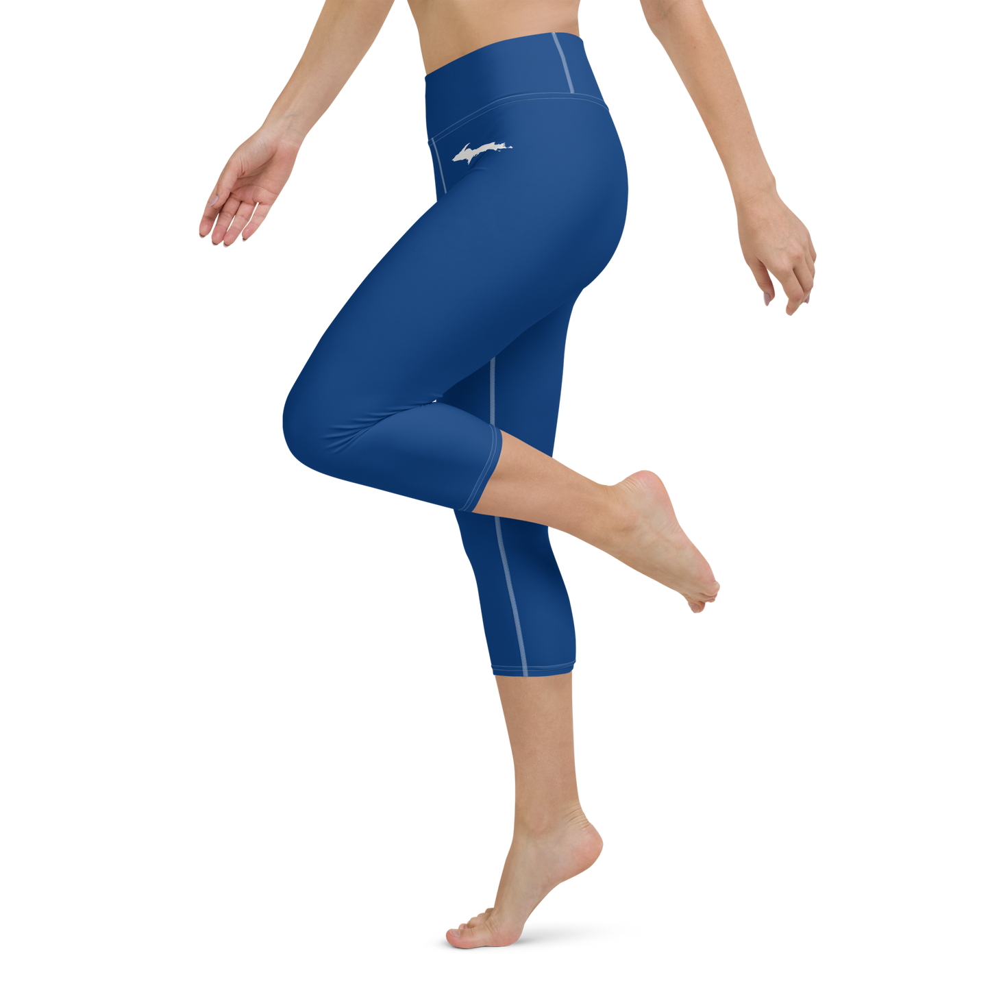 Michigan Upper Peninsula Yoga Capri Leggings (w/ UP Outline) | Dearborn Blue