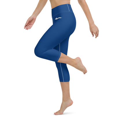 Michigan Upper Peninsula Yoga Capri Leggings (w/ UP Outline) | Dearborn Blue