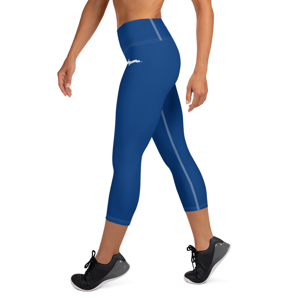 Michigan Upper Peninsula Yoga Capri Leggings (w/ UP Outline) | Dearborn Blue