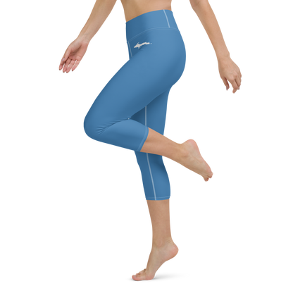 Michigan Upper Peninsula Yoga Capri Leggings (w/ UP Outline) | Lake Superior Blue