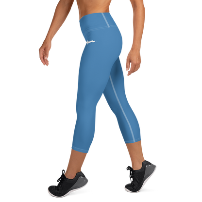 Michigan Upper Peninsula Yoga Capri Leggings (w/ UP Outline) | Lake Superior Blue