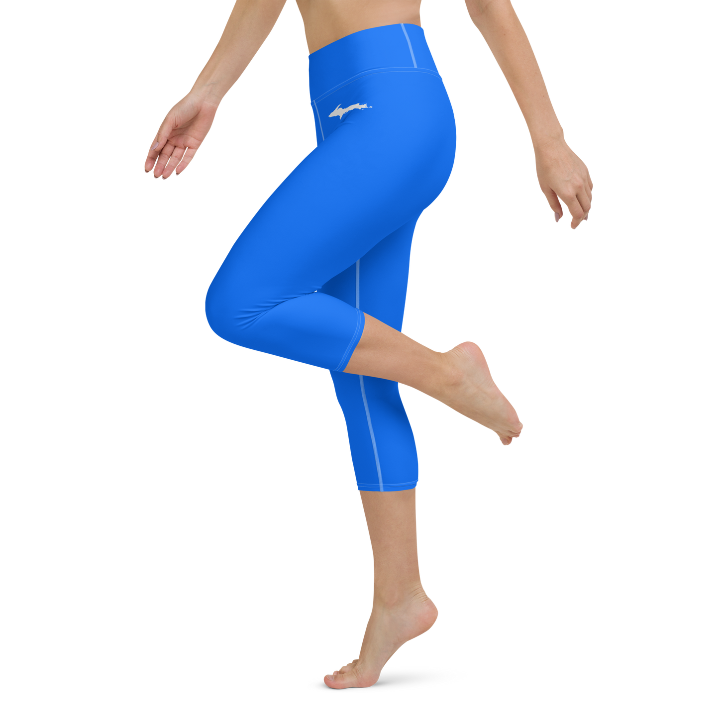 Michigan Upper Peninsula Yoga Capri Leggings (w/ UP Outline) | Motor Town Blue