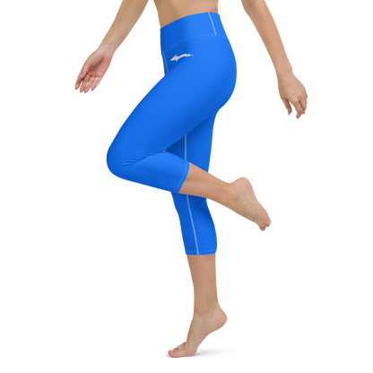 Michigan Upper Peninsula Yoga Capri Leggings (w/ UP Outline) | Motor Town Blue