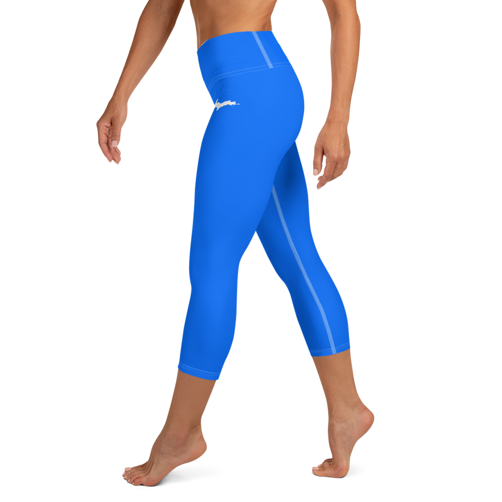 Michigan Upper Peninsula Yoga Capri Leggings (w/ UP Outline) | Motor Town Blue