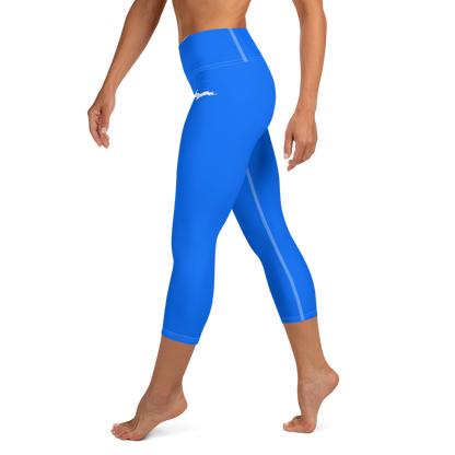 Michigan Upper Peninsula Yoga Capri Leggings (w/ UP Outline) | Motor Town Blue