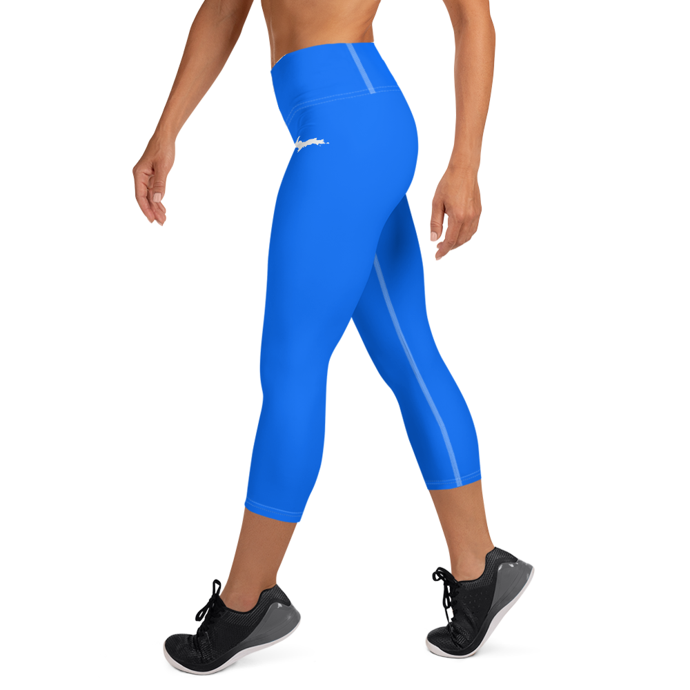 Michigan Upper Peninsula Yoga Capri Leggings (w/ UP Outline) | Motor Town Blue