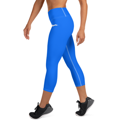 Michigan Upper Peninsula Yoga Capri Leggings (w/ UP Outline) | Motor Town Blue