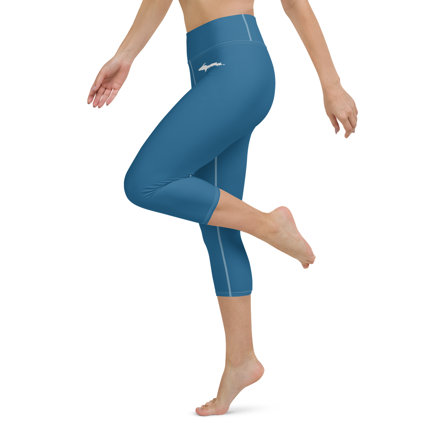 Michigan Upper Peninsula Yoga Capri Leggings (w/ UP Outline) | Blueberry