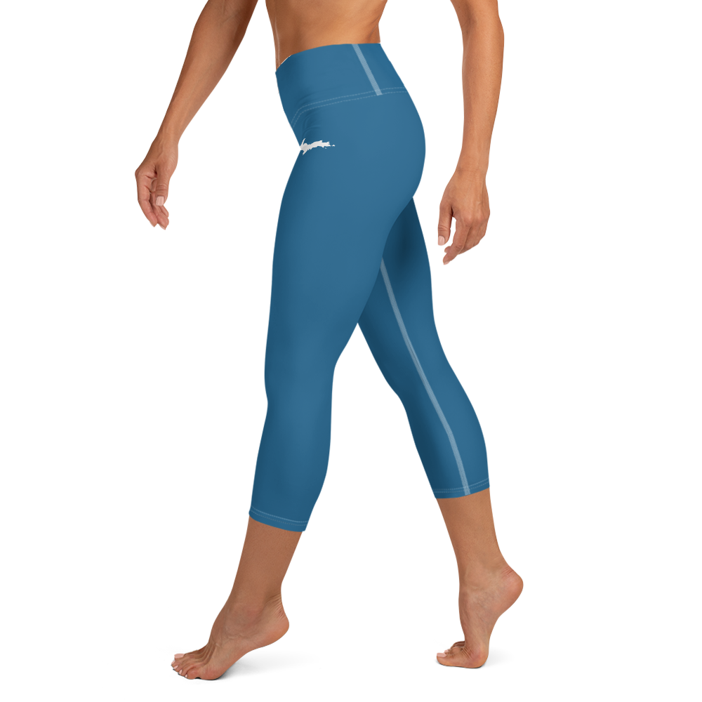 Michigan Upper Peninsula Yoga Capri Leggings (w/ UP Outline) | Blueberry