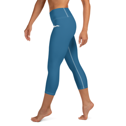 Michigan Upper Peninsula Yoga Capri Leggings (w/ UP Outline) | Blueberry